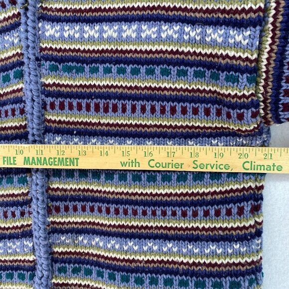 INVISIBLE WORLD Cardigan Mens Adult S Wool Chunky Nordic Striped Full Zip Blue - Picture 11 of 13